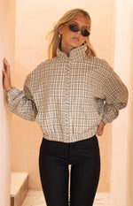 Lee Beige Plaid Funnel Neck Jacket