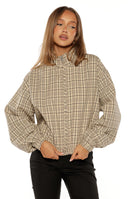 Lee Beige Plaid Funnel Neck Jacket
