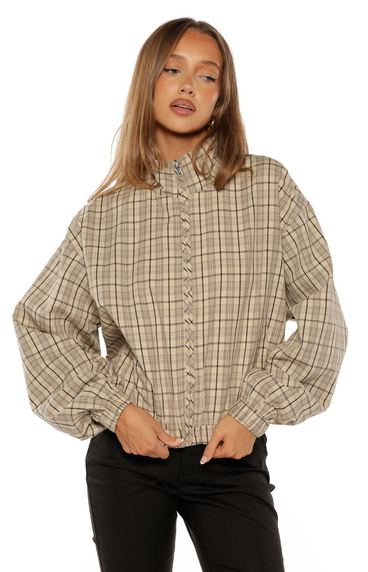 Lee Beige Plaid Funnel Neck Jacket Image