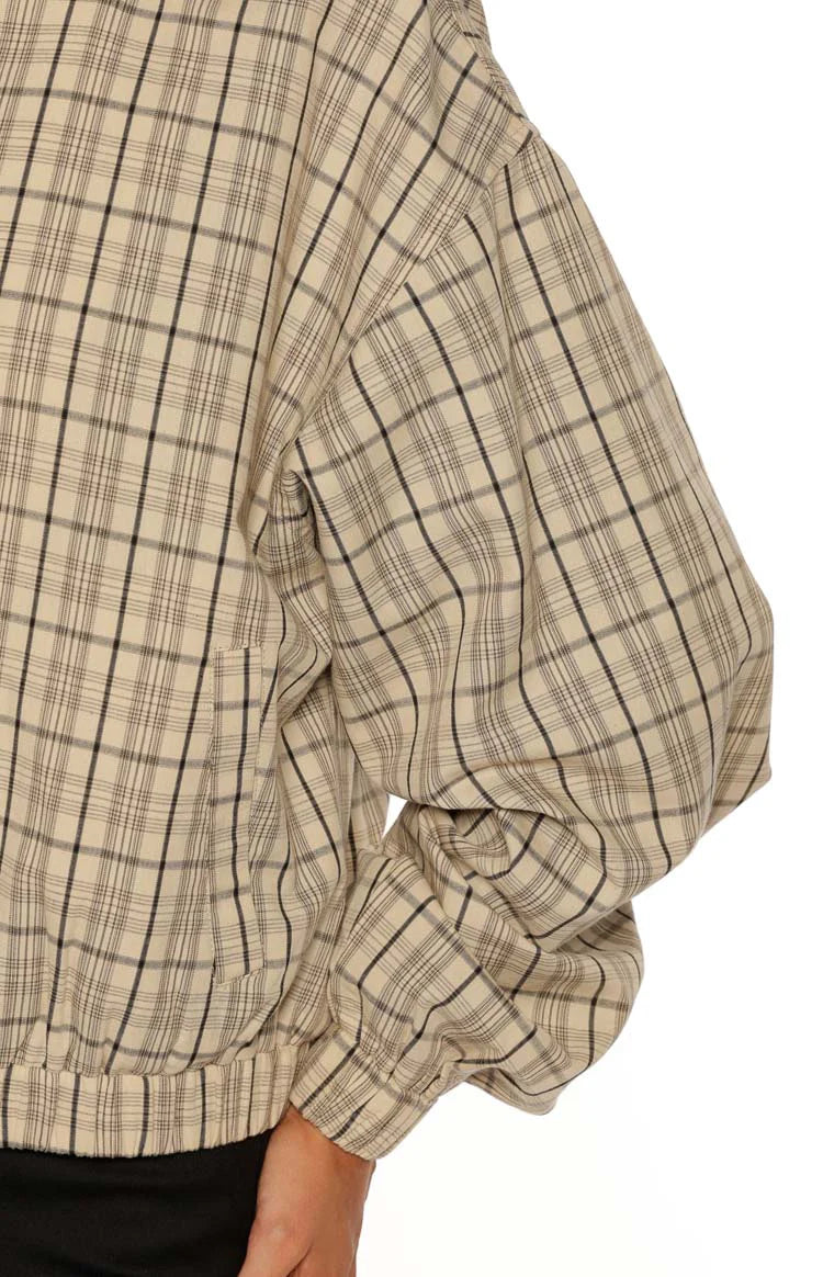 Lee Beige Plaid Funnel Neck Jacket
