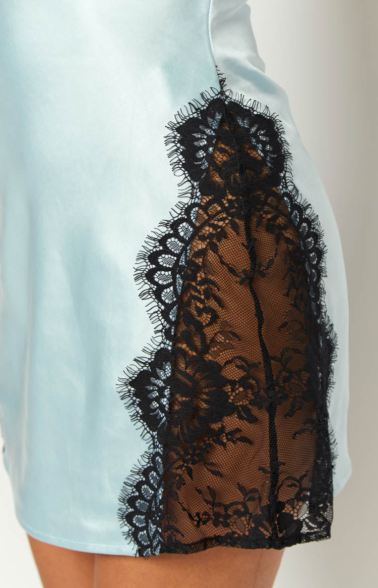 Lenette Blue Lace Detail Mini Party Dress Image