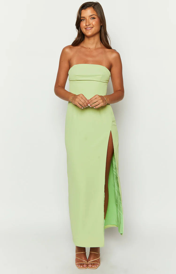 neon green strapless dress Lime Green Maxi Dress