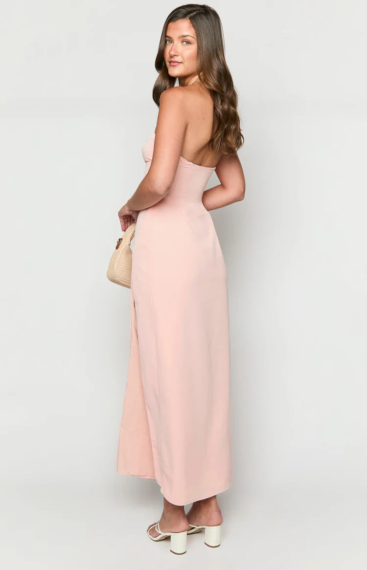 women's light pink strapless dress for school Lenora Pink Strapless Maxi Dress - 12