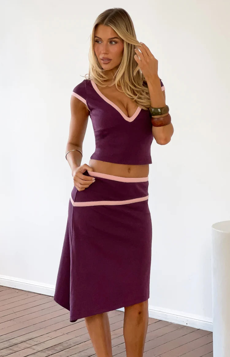Levi Grape Contrast Bind Asymmetric Skirt