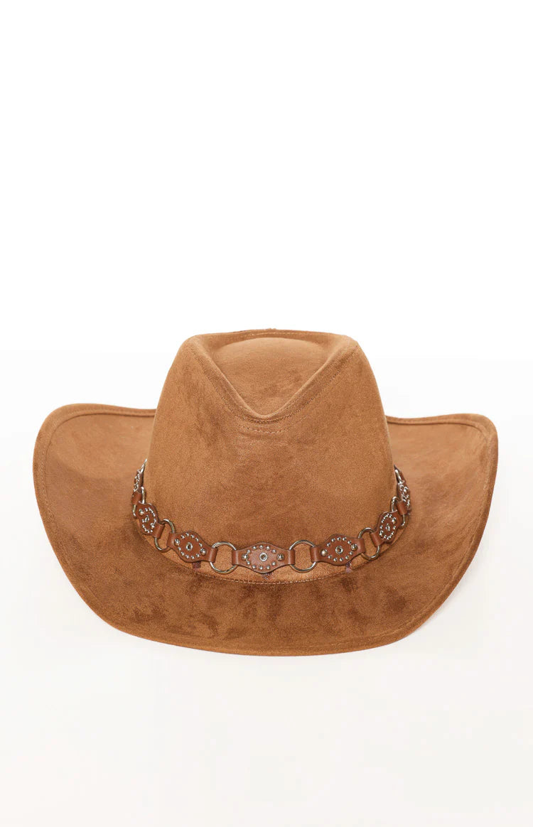 Lexi Tan Suedette PU Trim Western Hat Image