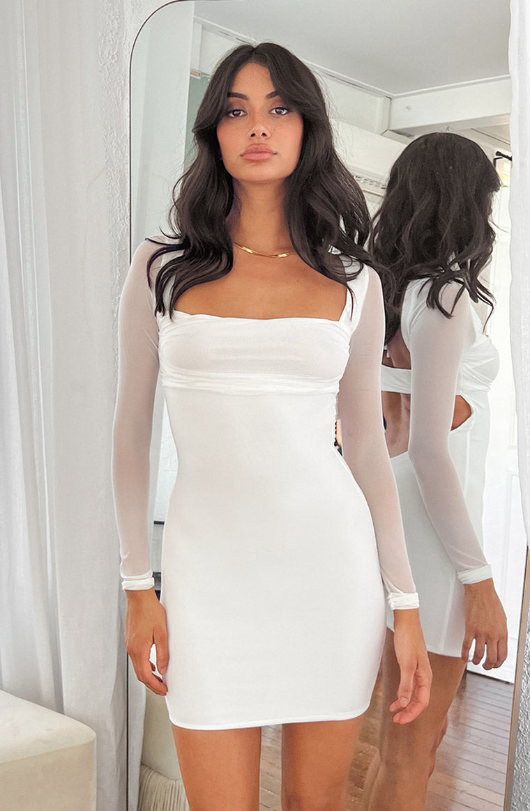 white bodycon dress long sleeve Leyna Mesh - US 2 Radiate timeless elegance in link-comet-ankle-gown US Child Size:Child-14 Women's Mini Crew-Neck Denim
