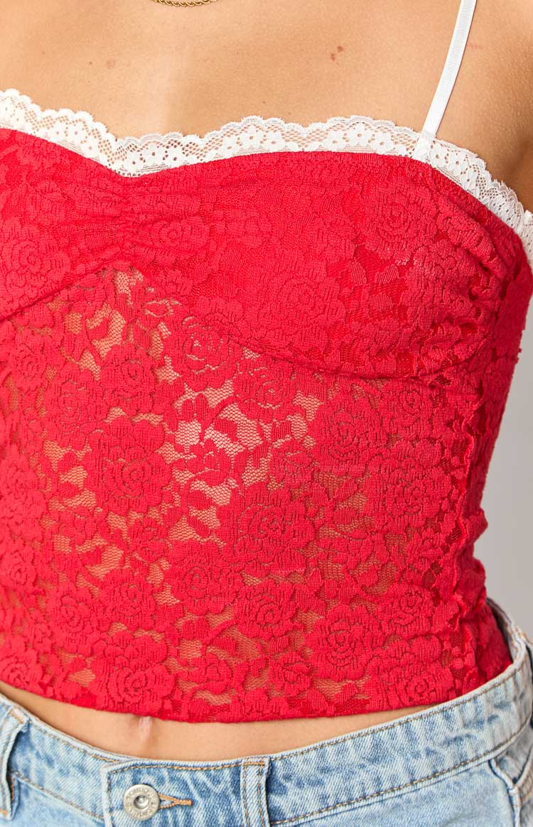 Libby Red Lace Crop Top | Beginning Boutique US
