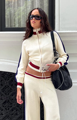 Liberty Cream Knit Jacquard Zip Sweater