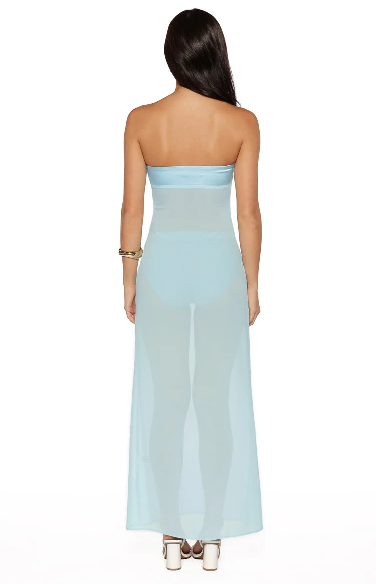 Lidia Blue Wrap Front Maxi Dress - US 2
