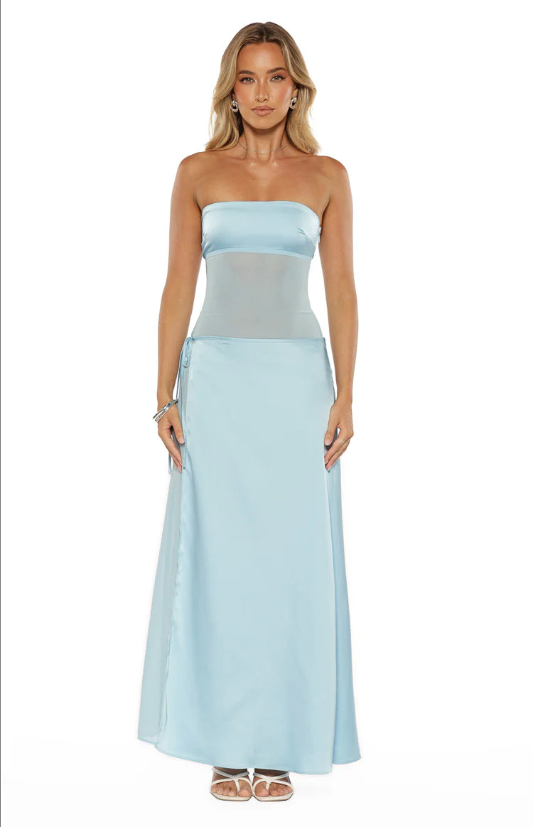 wrap maxi dress blue Lidia Blue Wrap Front Maxi Dress - US 2