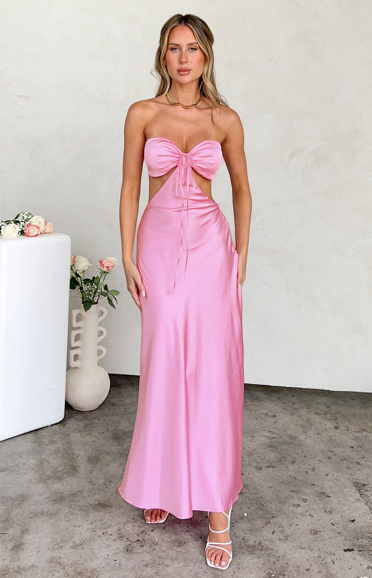 Lili Pink Satin Strapless Maxi Dress