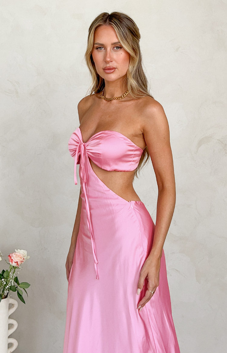 Lili Pink Satin Strapless Maxi Dress – Beginning Boutique US