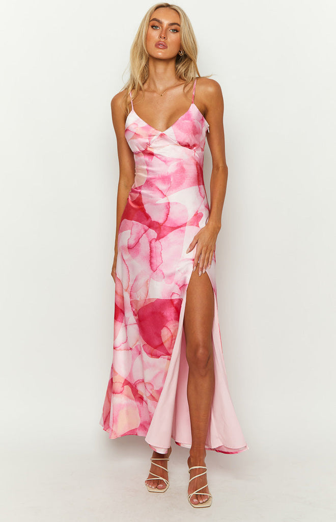 Lilie Pink Satin Print Maxi Dress – Beginning Boutique US Lilie Pink Satin Print Maxi Dress – Beginning Boutique US