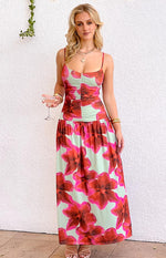 Lilliana Green Floral Print Maxi Dress