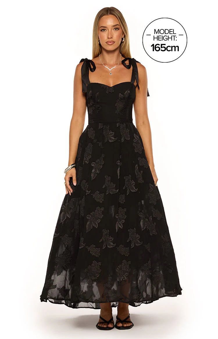 Lily Black Tie Shoulder Formal Maxi Dress - US 8