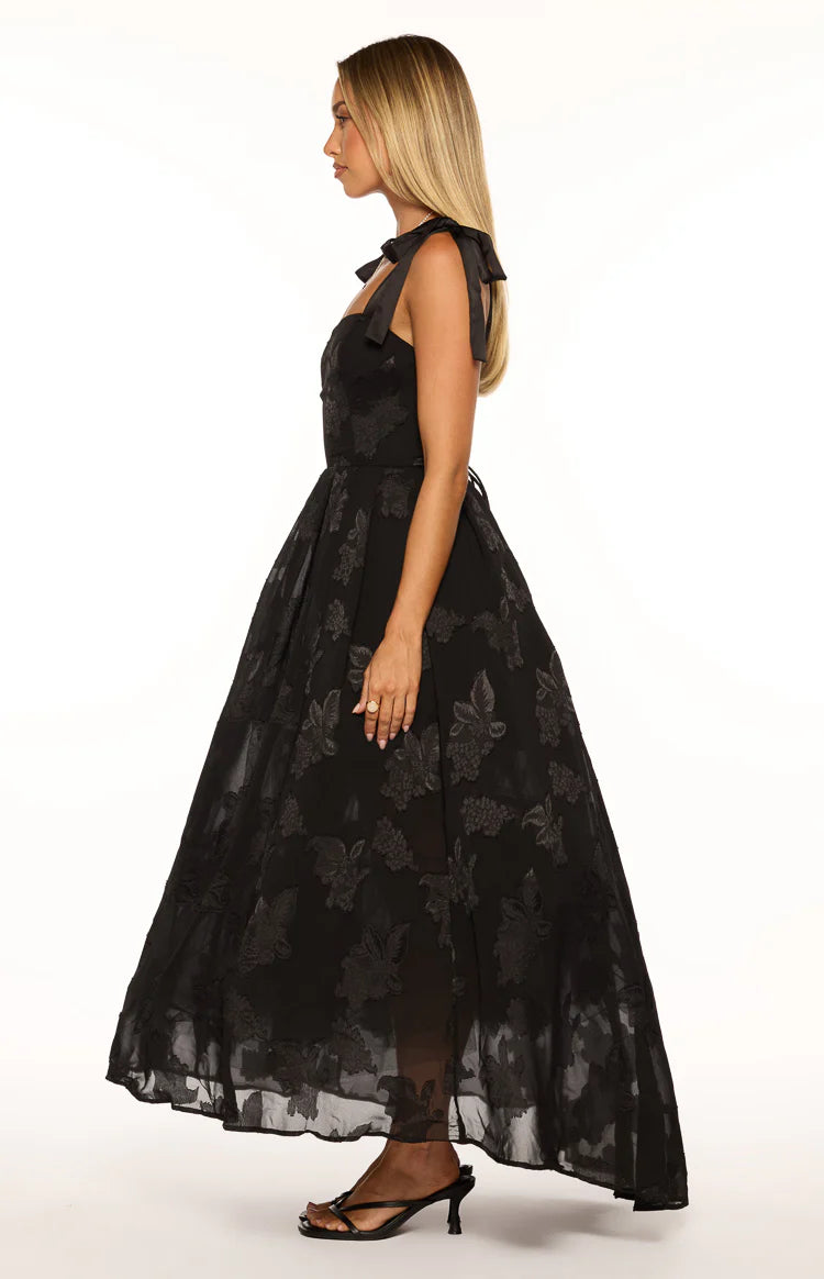 Lily Black Tie Shoulder Formal Maxi Dress