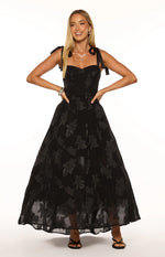 Lily Black Tie Shoulder Formal Maxi Dress
