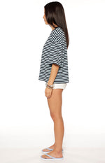 Lioness Bloom Short Sleeve Top Navy Sea Stripe Image