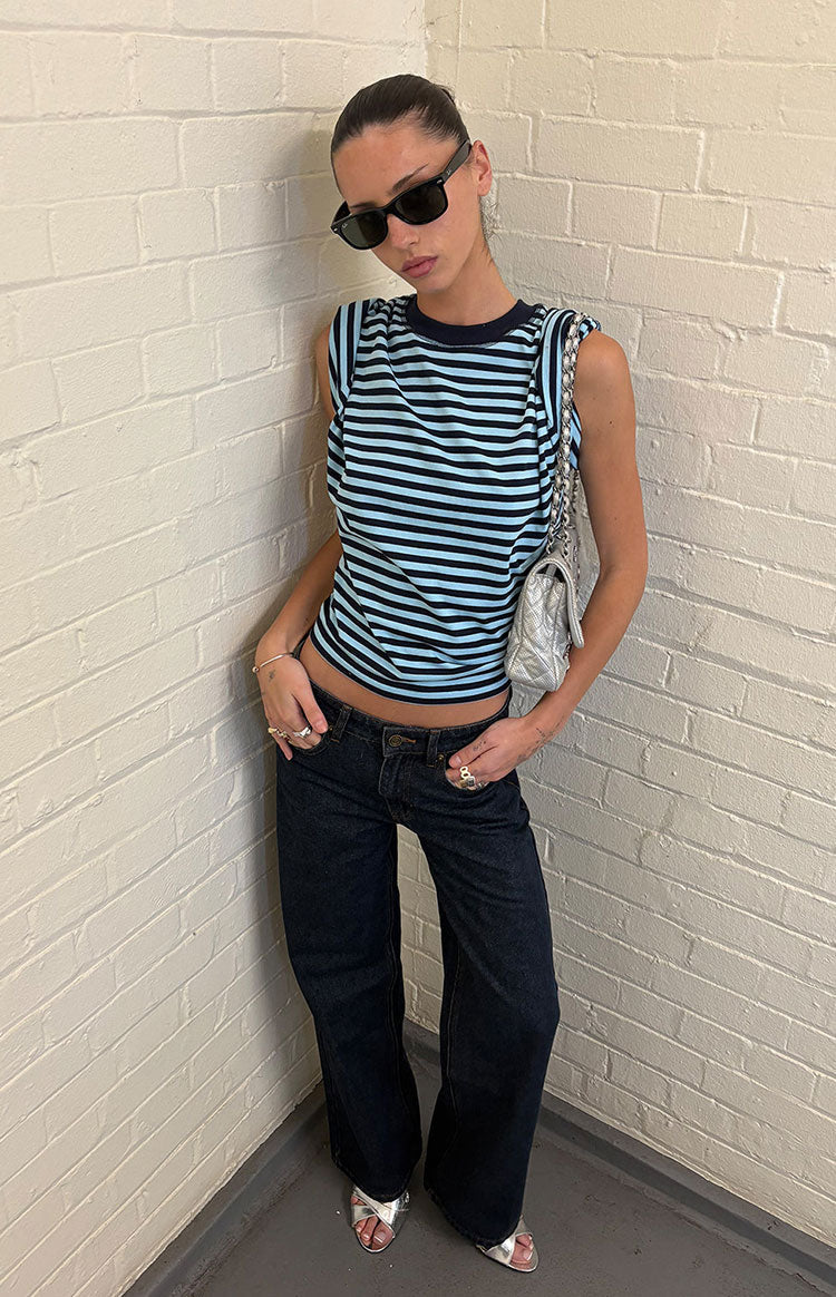 Lioness Bloom Short Sleeve Top Navy Sea Stripe Image