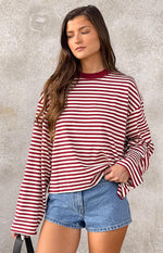 Lioness Bloom Wine Stripe Long Sleeve Top Image