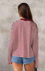 Lioness Bloom Wine Stripe Long Sleeve Top Image