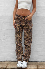 Lioness Carmela Leopard Print Straight Leg Jeans Image