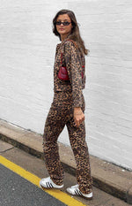 Lioness Carmela Leopard Print Straight Leg Jeans