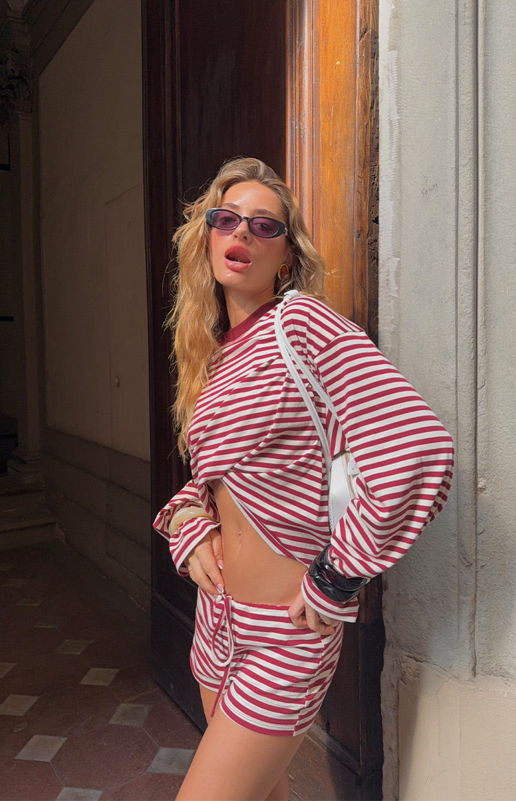 Lioness Bloom Wine Stripe Long Sleeve Top