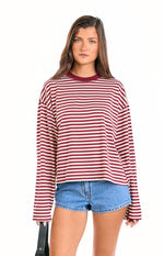 Lioness Bloom Wine Stripe Long Sleeve Top Image