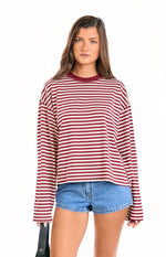 Lioness Bloom Wine Stripe Long Sleeve Top