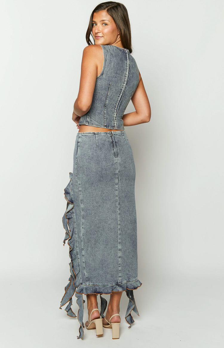 Lioness Rendezvous Faded Denim Maxi Skirt Lioness Rendezvous Faded Denim Maxi Skirt