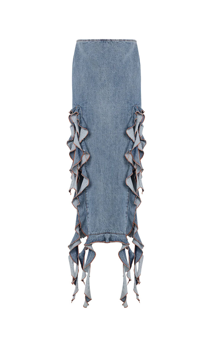 Lioness Rendezvous Faded Denim Maxi Skirt Image