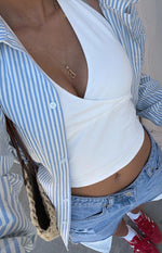 Lola Blue Stripe Embroidered Button Up Shirt Image