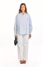 Lola Blue Stripe Embroidered Button Up Shirt Image