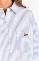 Lola Blue Stripe Embroidered Button Up Shirt Image