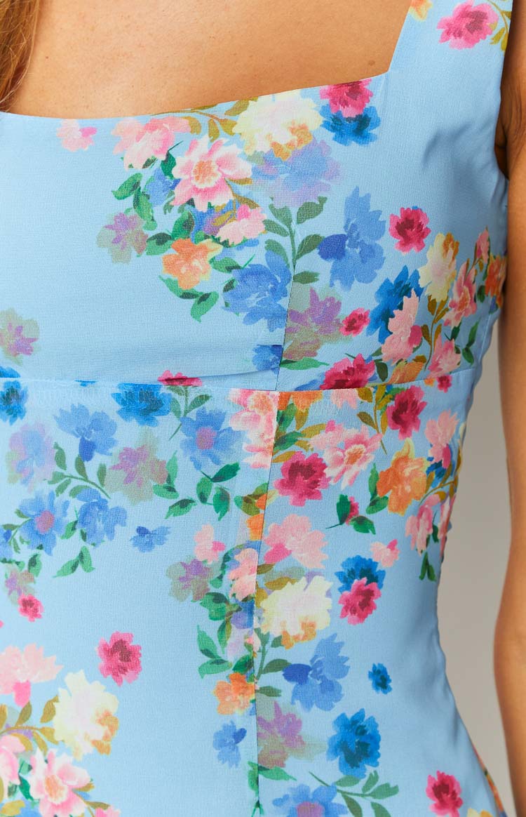 Londyn Blue Floral Print Mini Dress Image