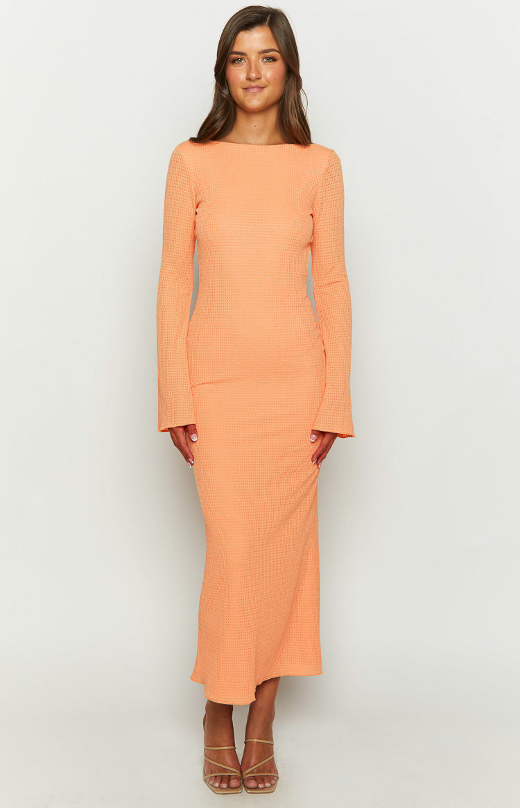 Looking For Love Orange Long Sleeve Midi Dress Image