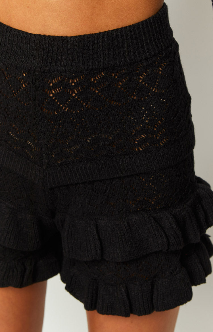 Lorri Black Knit Ruffle Shorts Image