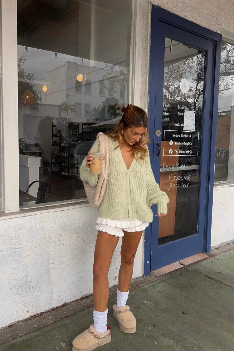 Lorri White Knit Ruffle Shorts