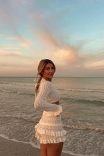 Lorri White Knit Ruffle Shorts