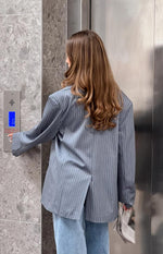 Louis Grey Striped Oversized Blazer Image