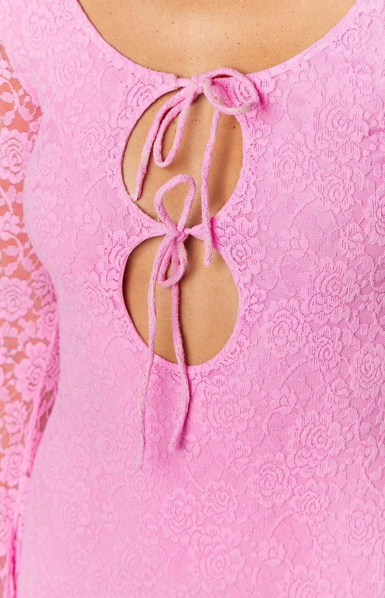 Love Me Pink Lace Long Sleeve Mini Dress - US 8 | Beginning Boutique Exclusive Love Me Pink Lace Long Sleeve Mini Dress - US 8 | Beginning Boutique Exclusive