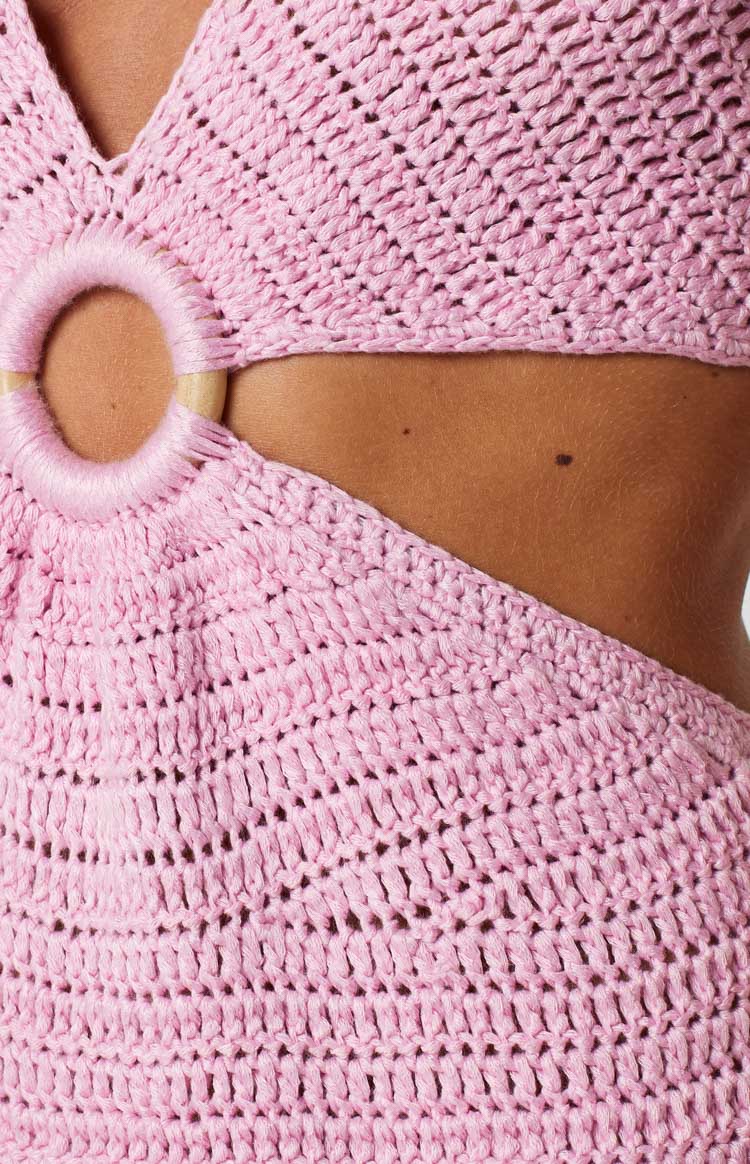 Love Sick Pink Crochet Halter Mini Dress Image
