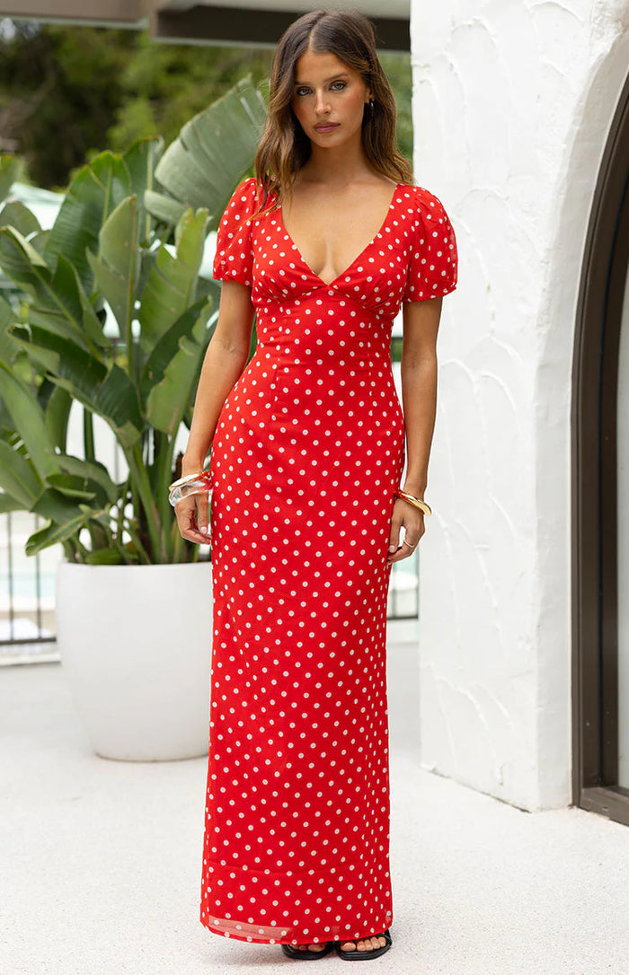 Lovella Red Polka Dot Maxi Dress - US 2 | Beginning Boutique Exclusive Lovella Red Polka Dot Maxi Dress - US 2 | Beginning Boutique Exclusive