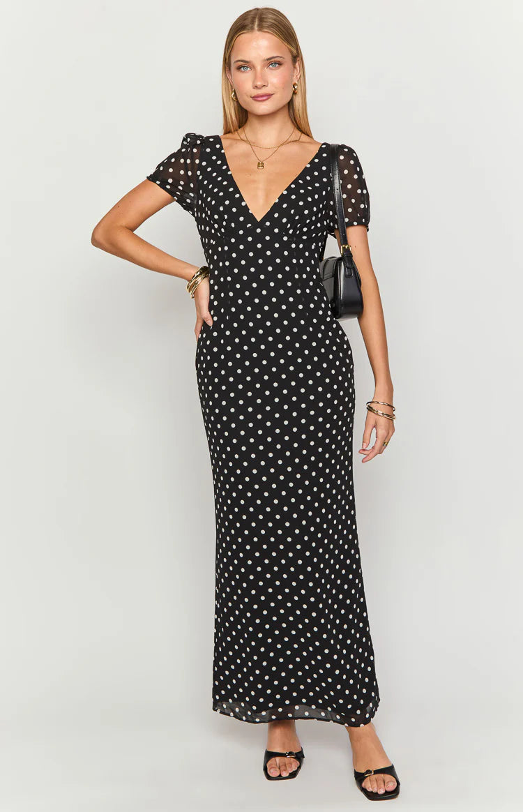 Lovella Black Polka Dot Maxi Dress - US 6 | Beginning Boutique Exclusive Lovella Black Polka Dot Maxi Dress - US 6 | Beginning Boutique Exclusive