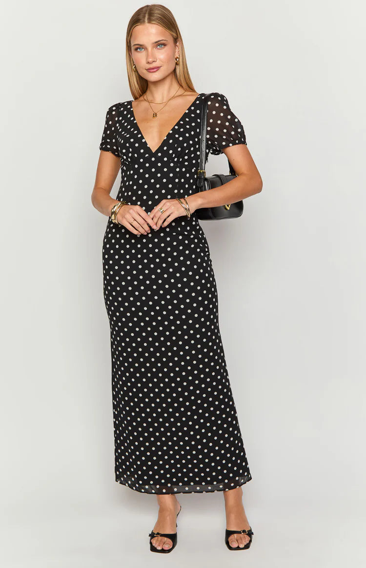 Lovella Black Polka Dot Maxi Dress - US 6 | Beginning Boutique Exclusive Lovella Black Polka Dot Maxi Dress - US 6 | Beginning Boutique Exclusive