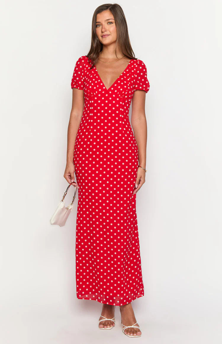 Lovella Red Polka Dot Maxi Dress - US 2 | Beginning Boutique Exclusive Lovella Red Polka Dot Maxi Dress - US 2 | Beginning Boutique Exclusive