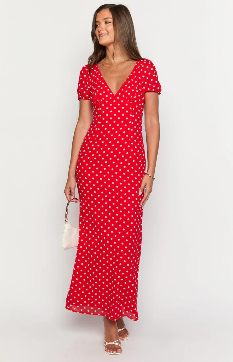 Lovella Red Polka Dot Maxi Dress - US 2 Lovella Red Polka Dot Maxi Dress - US 2