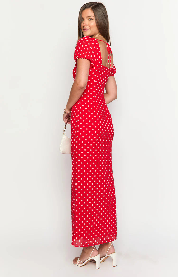 Lovella Red Polka Dot Maxi Dress - US 2 Lovella Red Polka Dot Maxi Dress - US 2
