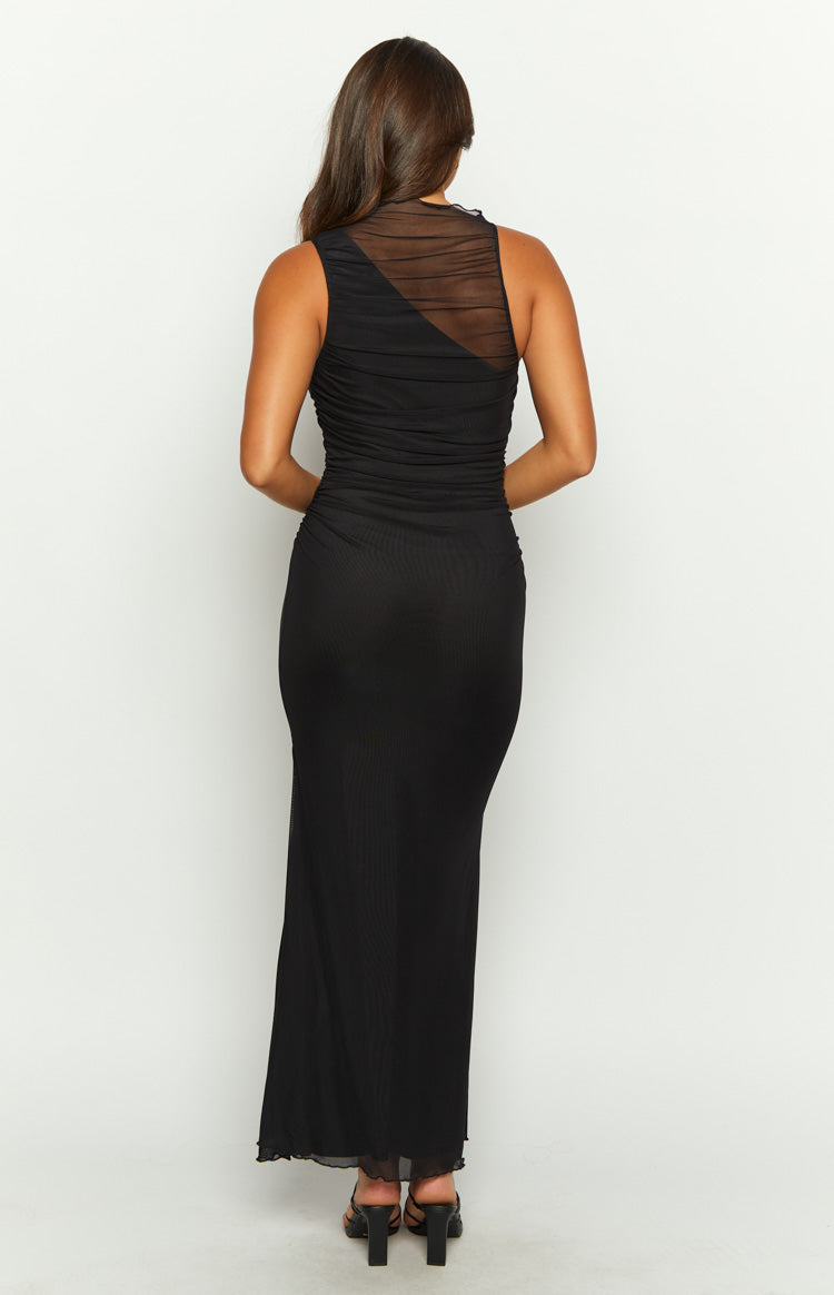navy blue dress for baby girl Yvette Slip Maxi Dress With Asymmetrical Hem - Black main image 1